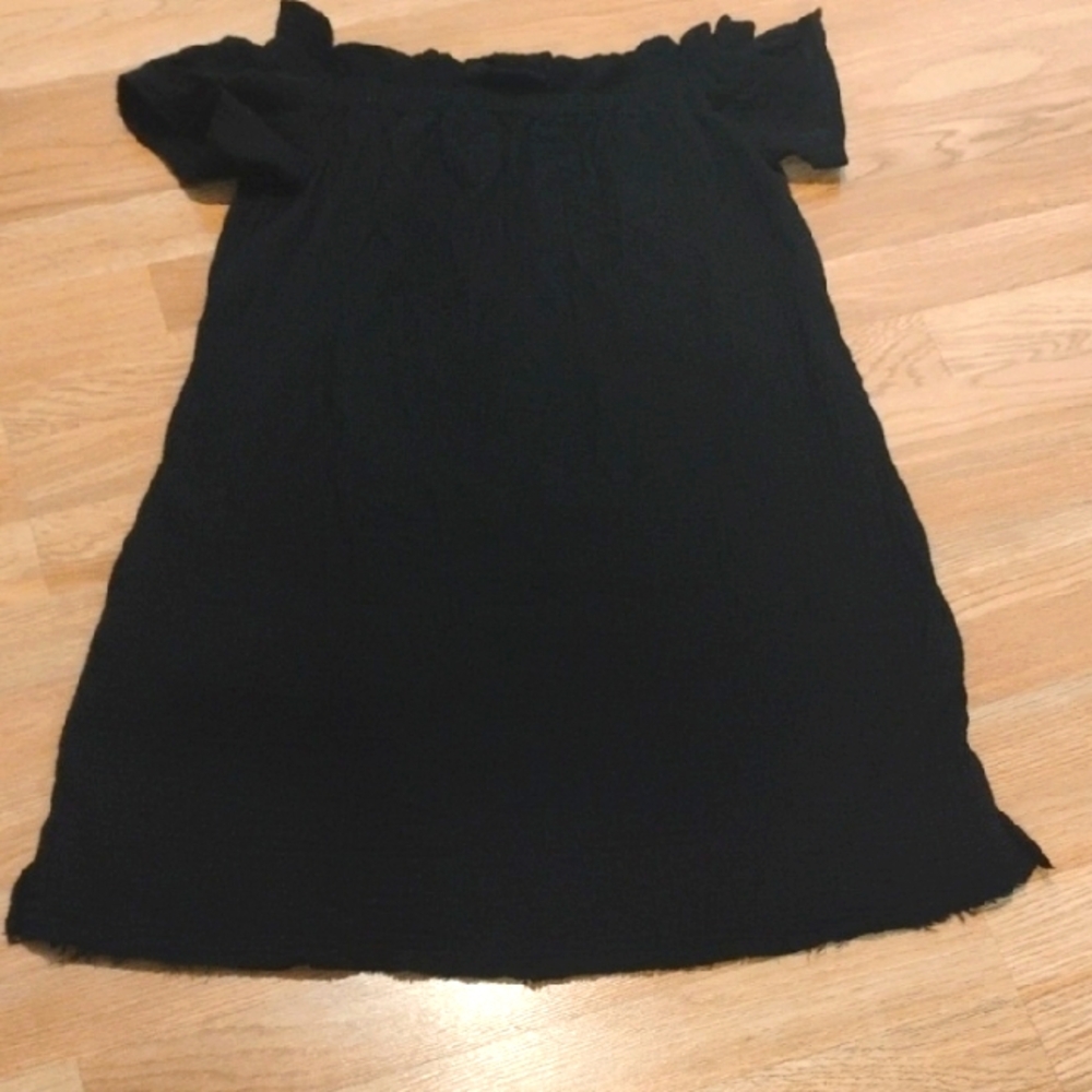 Black Off-Shoulder Dress 100% Cotton Size XS